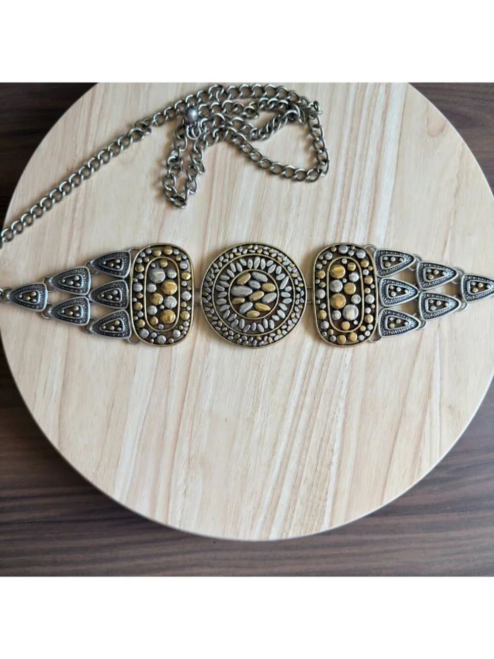 Vintage Chico's Statement Belt L - XL Medallion in Silver and Gold Boho Chic